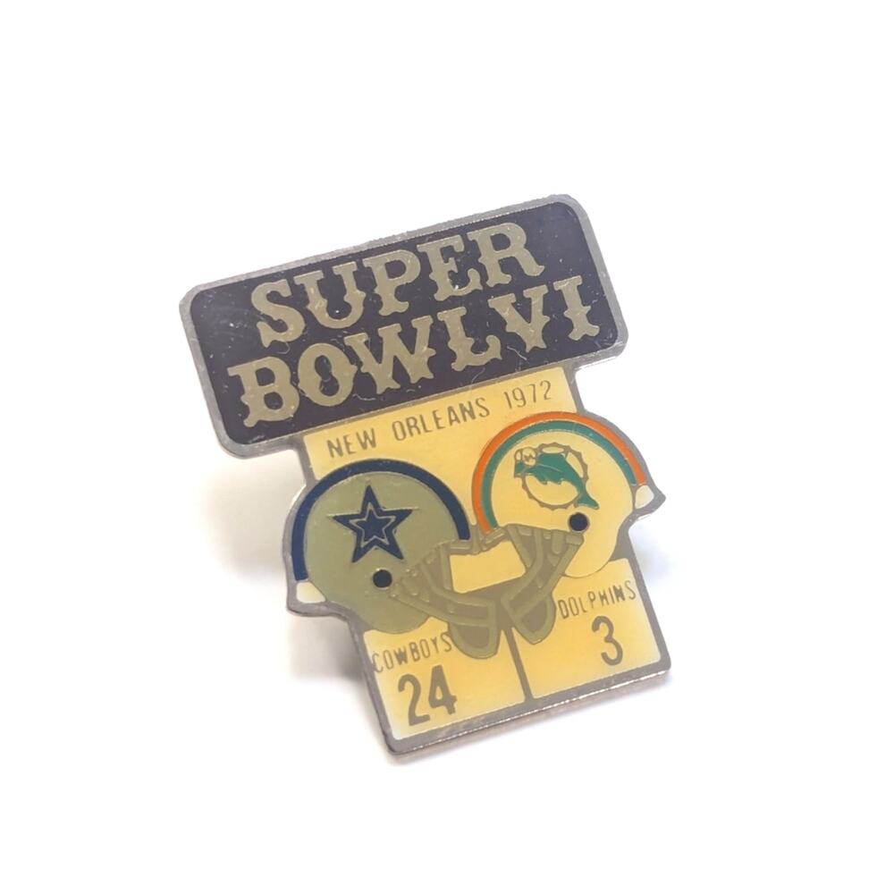 Vintage 1972 NFL Football Cowboys Dolphins Collectible Super Bowl VI Enamel Pin